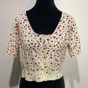 Crop sweater red stars six buttons